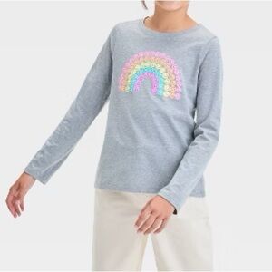 Cat & Jack Girls' Long Sleeve Smiley Rainbow' Graphic T-Shirt - Grey S